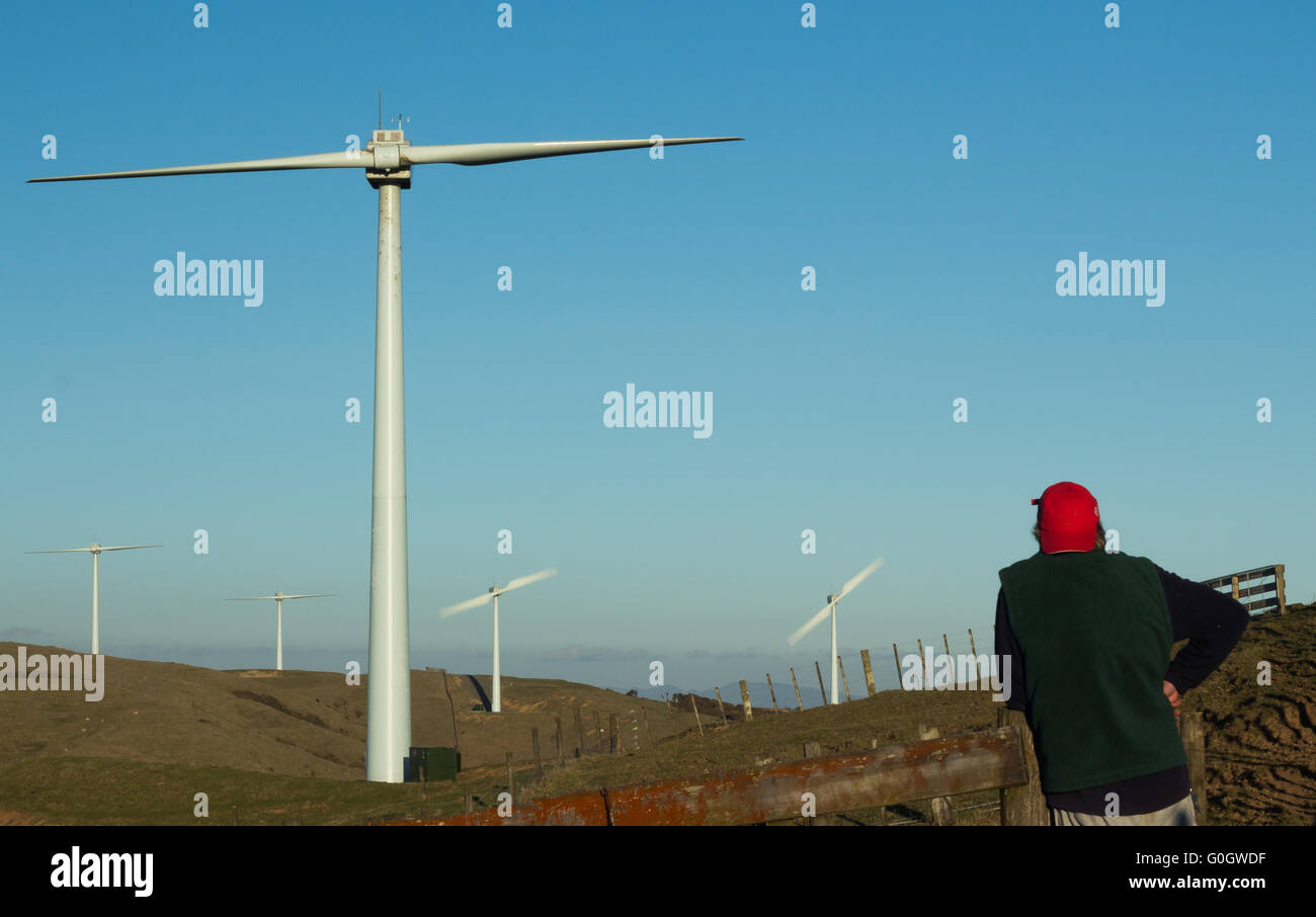 Modern wind turbines only have two blades that are every balance Stock