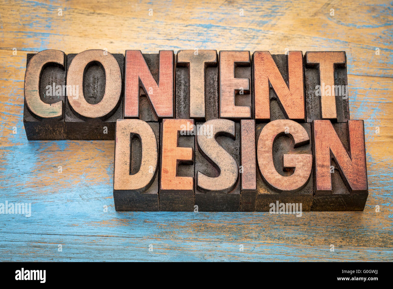 content design - word abstract in vintage letterpress wood type ...
