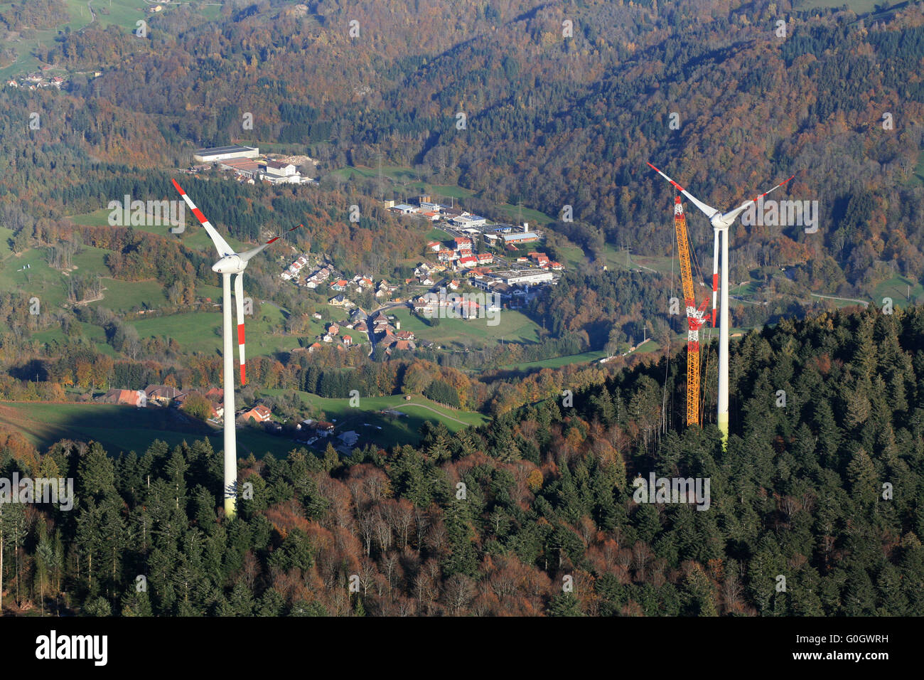 Removal of an unefficient wind energy plant in the Black Forest Stock Photo
