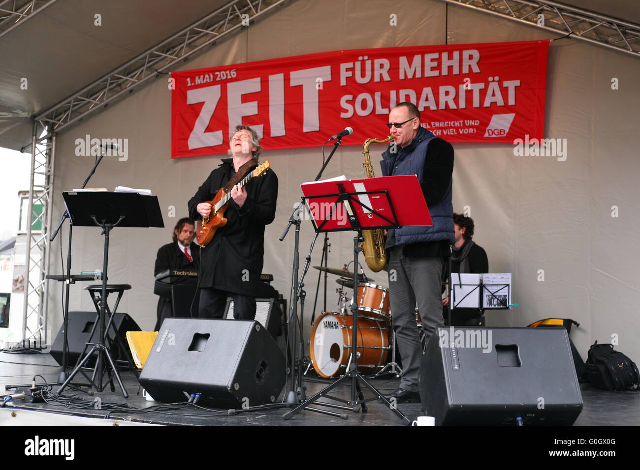 music band at the DGB trade union celebration at the 1. of May in Bonn, Germany Stock Photo