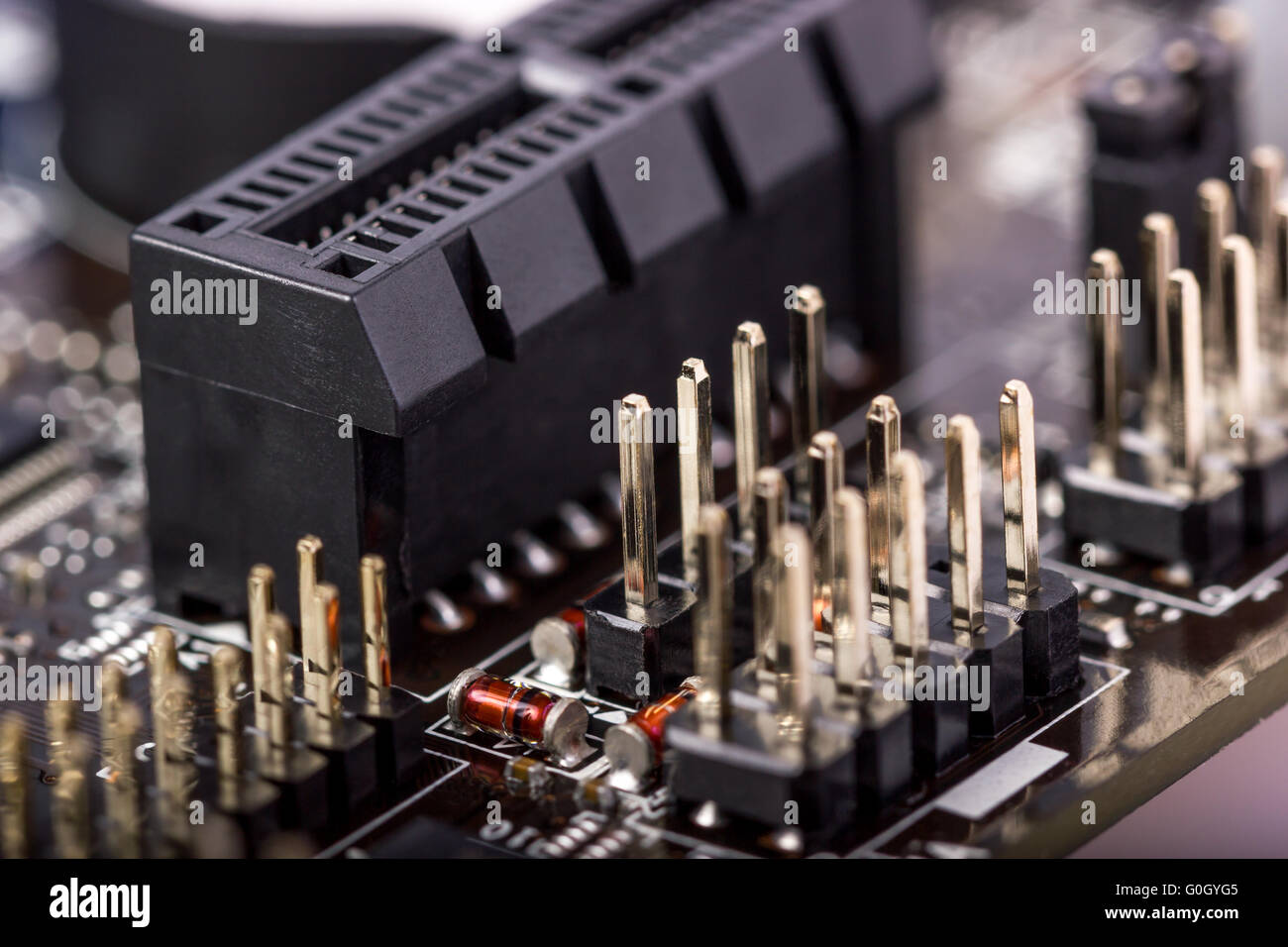 Electronic collection - closeup of computer circuit board with radioelements Stock Photo