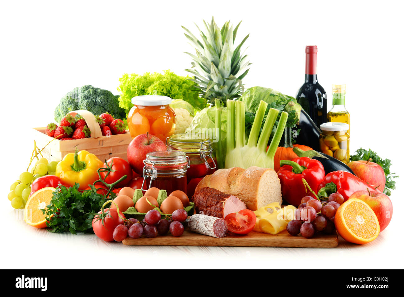 Composition with organic food isolated on white background Stock Photo ...