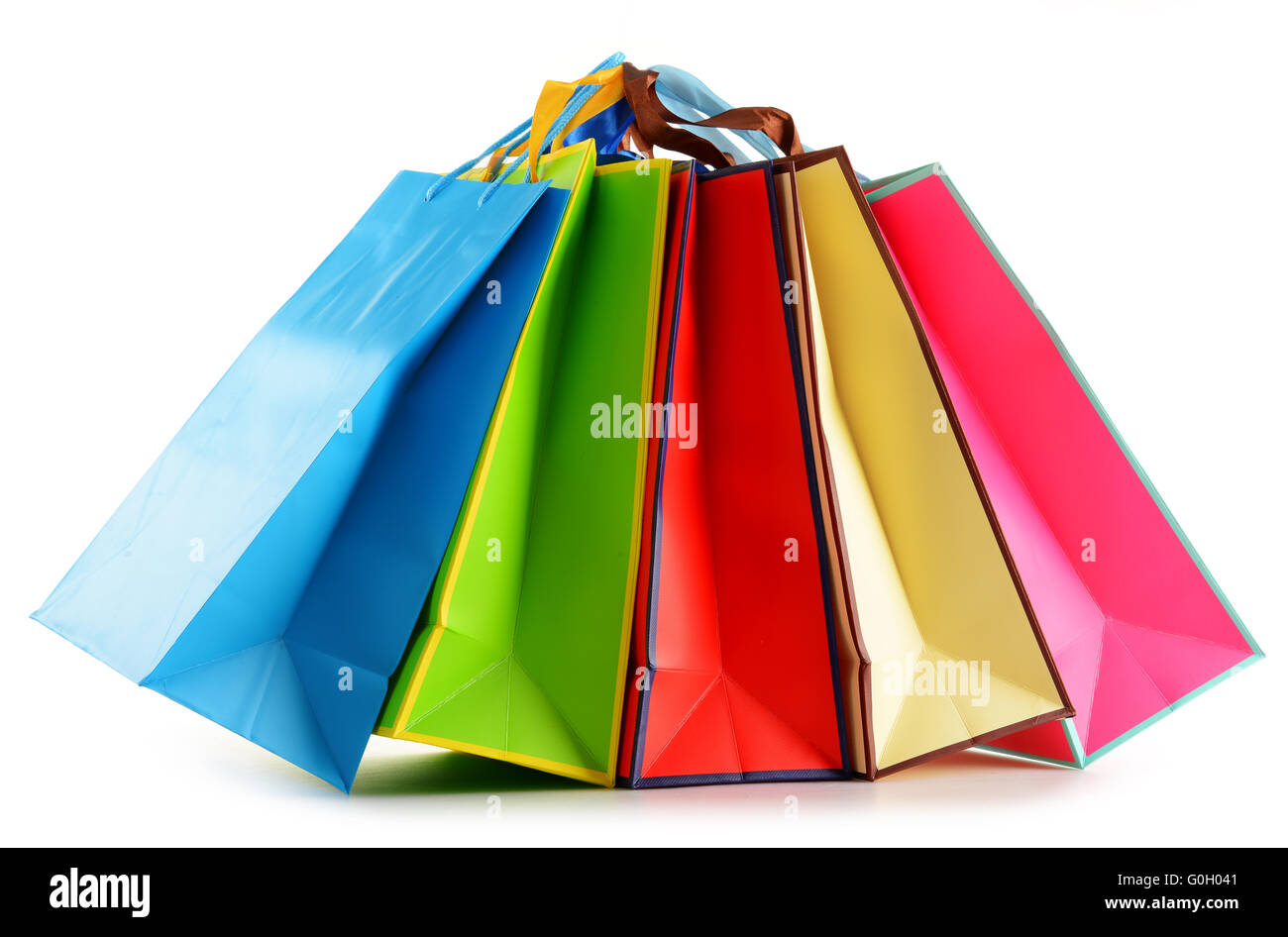 Colorful paper shopping bags isolated on white background Stock Photo ...