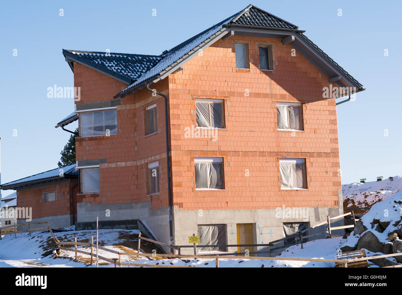 Brick house as Carcass in Winter Stock Photo