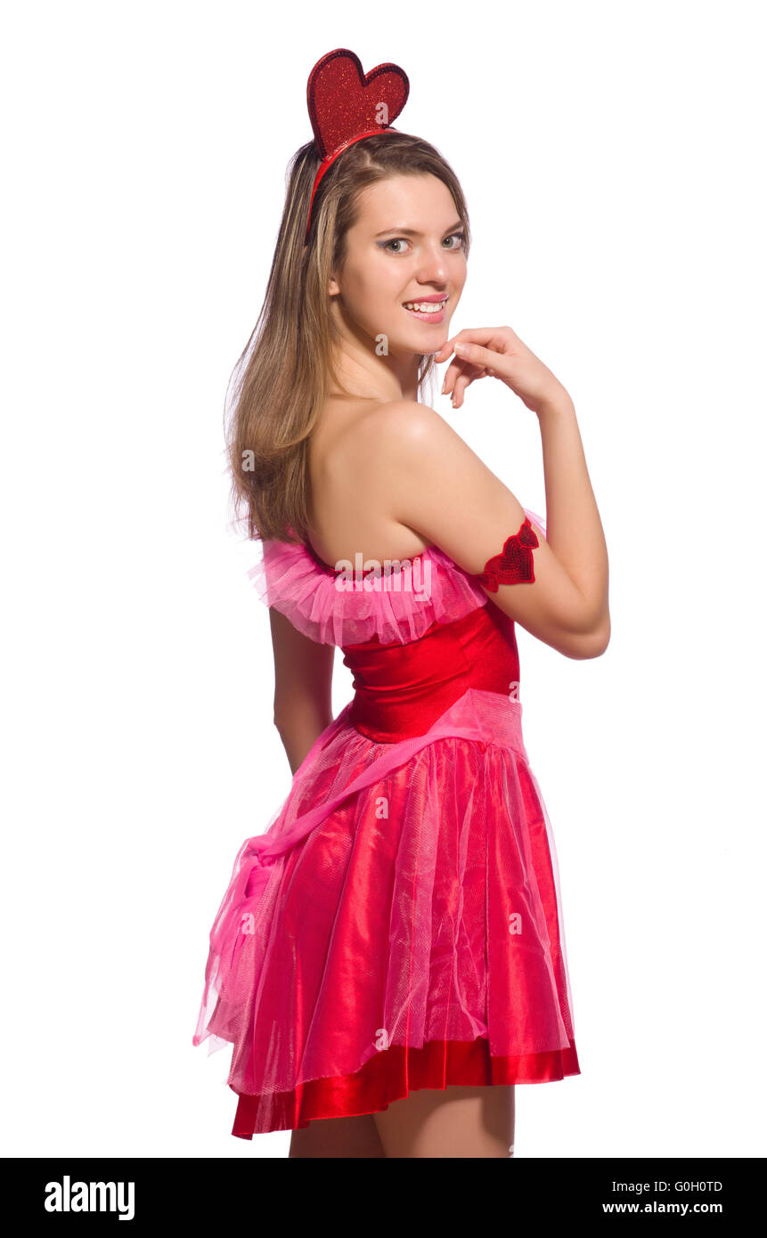 Girl in pretty pink dress isolated on white Stock Photo - Alamy