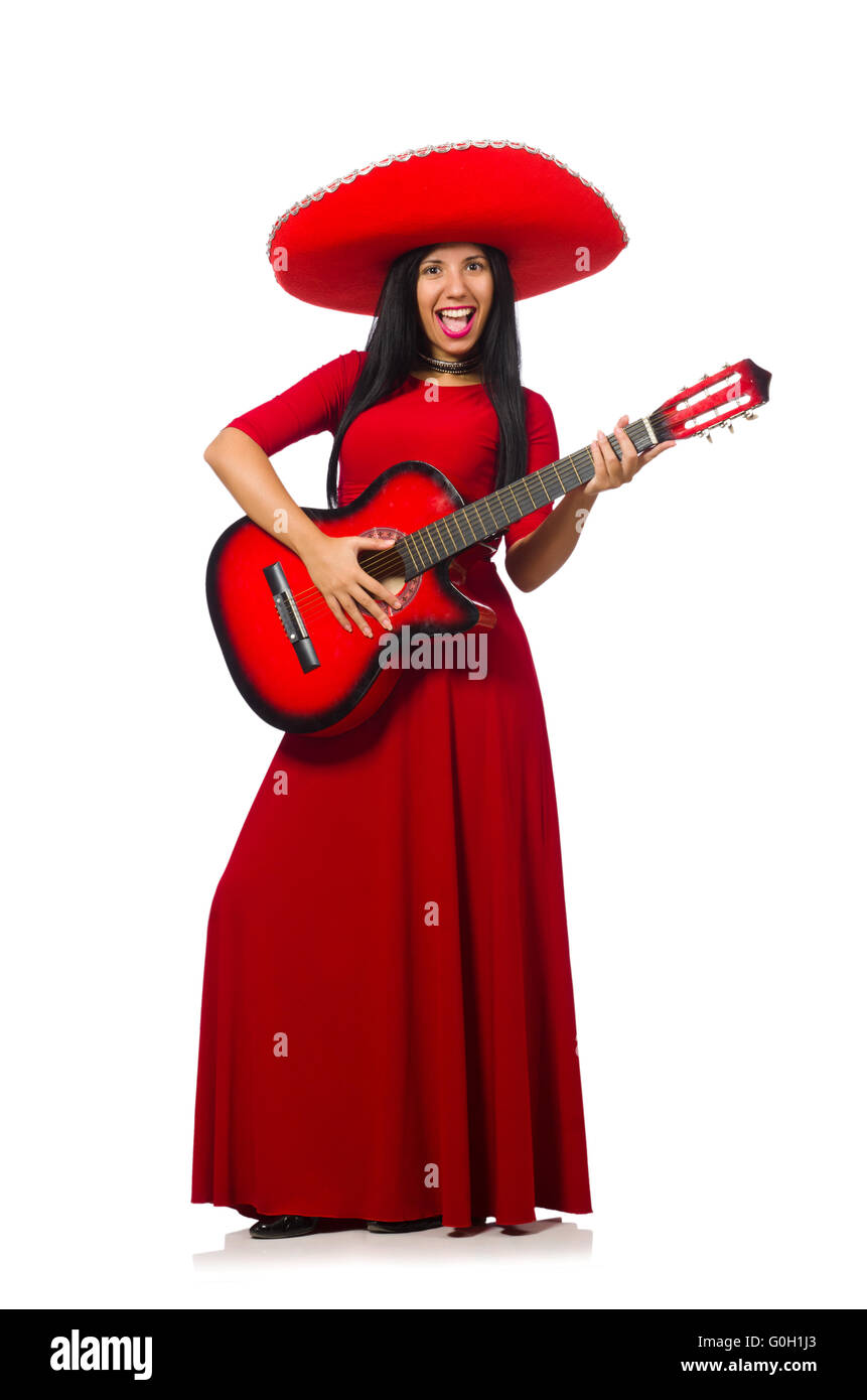 Woman playing guitar isolated on white Stock Photo - Alamy