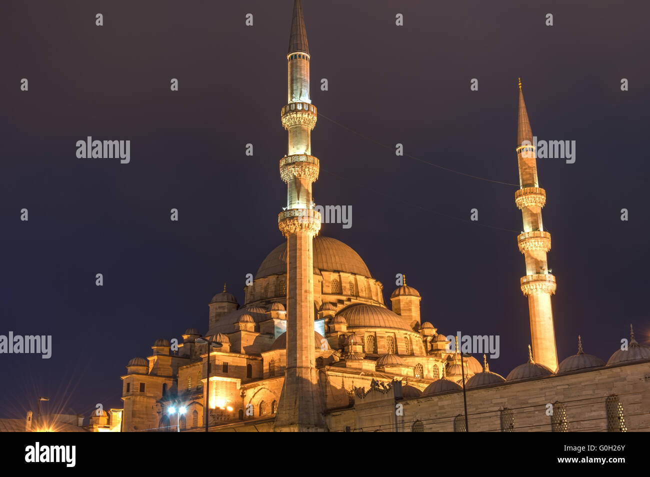 The New Mosque in Istanbul, Turkey, at night Stock Photo