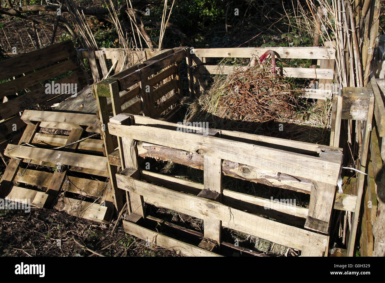 Compost bins made from old pallets Stock Photo Alamy