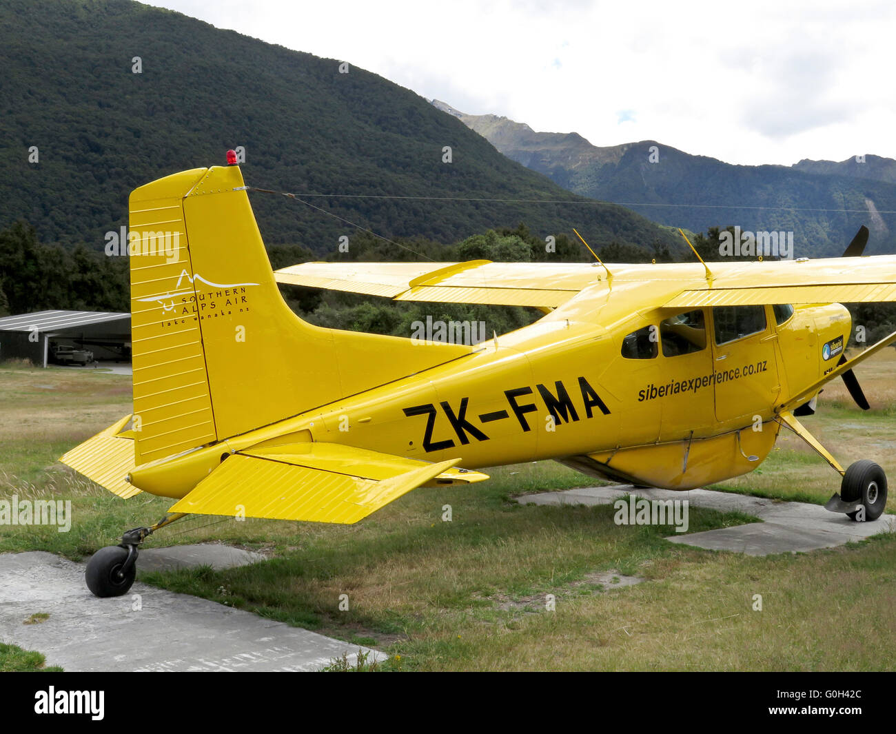 Cessna A185F Single engined plane at Makaroa in South Island, New Zealand Stock Photo