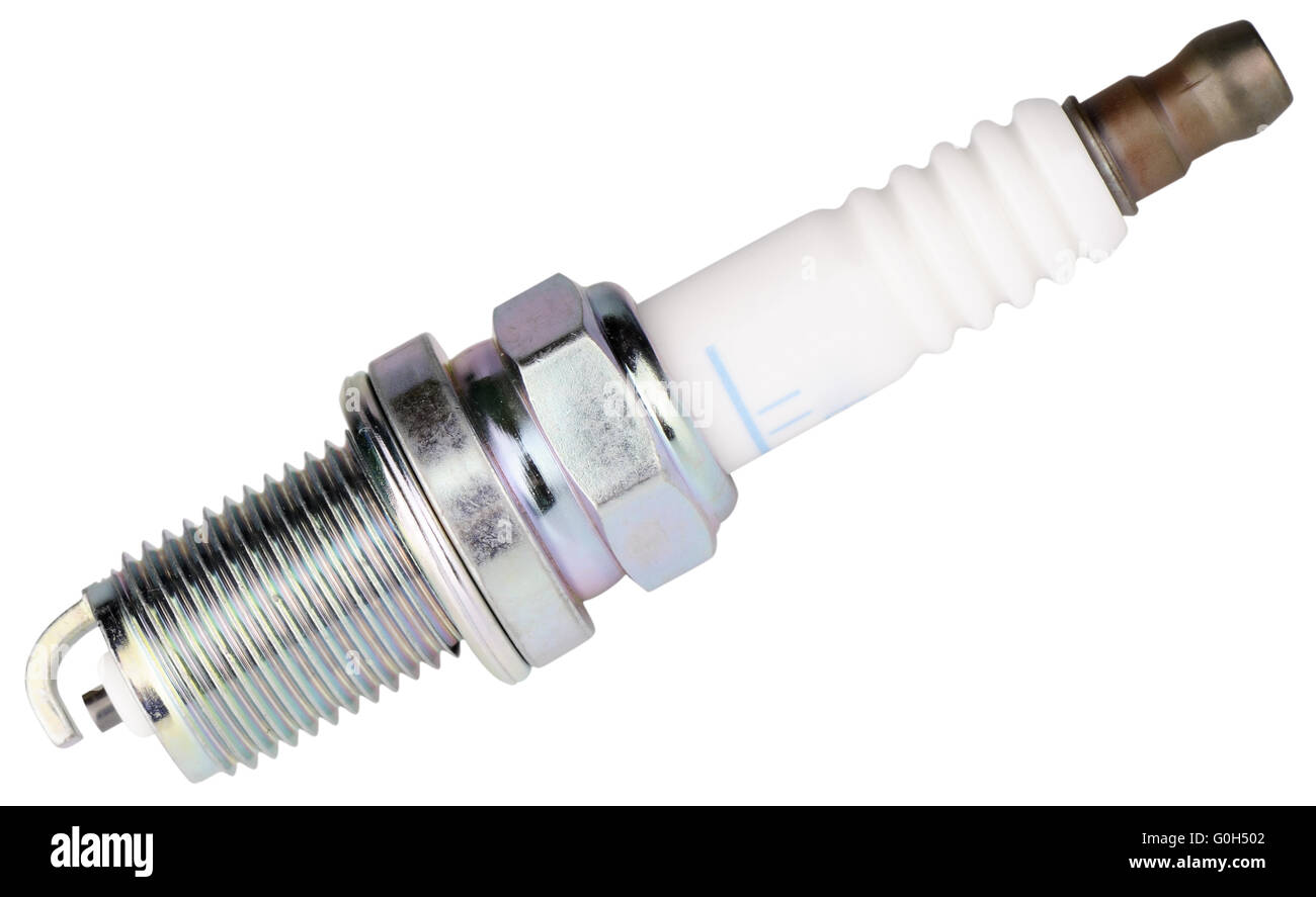 Car spark plug side view isolated on the white Stock Photo