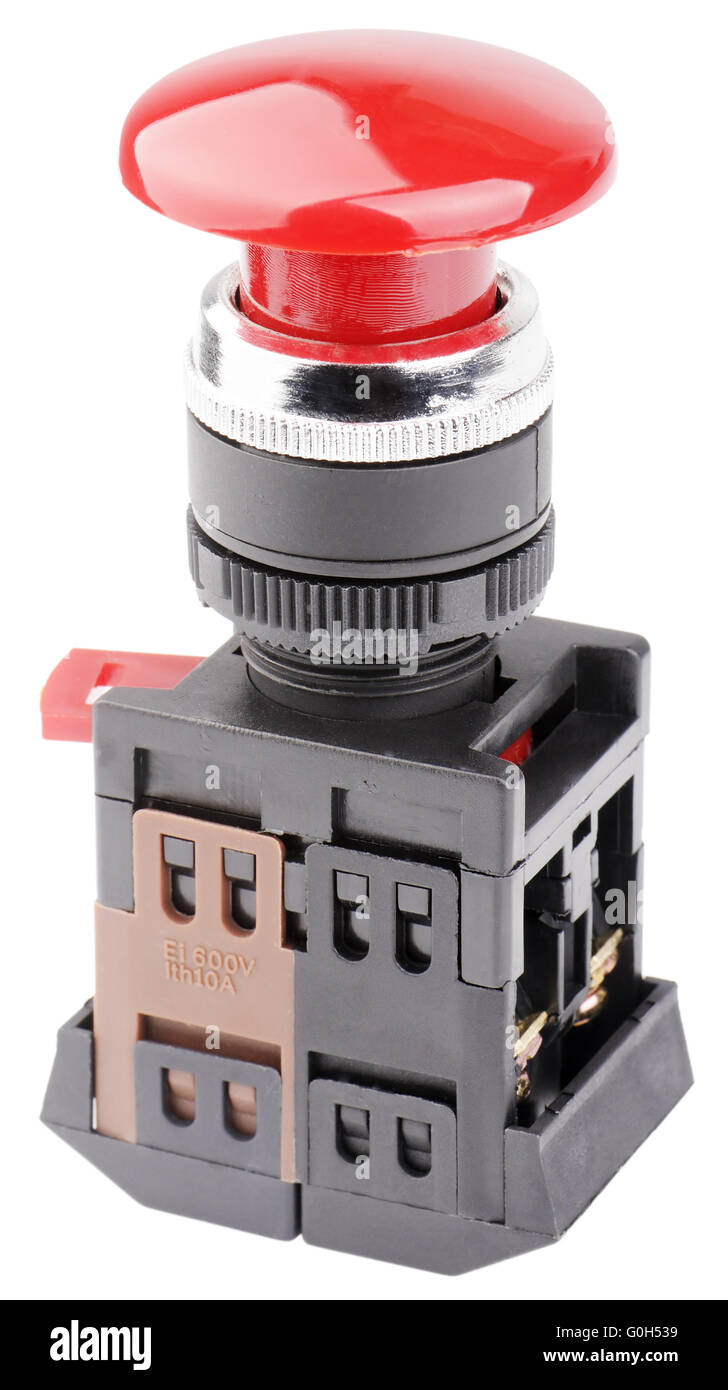 Red electrical button switch isolated on the white background Stock