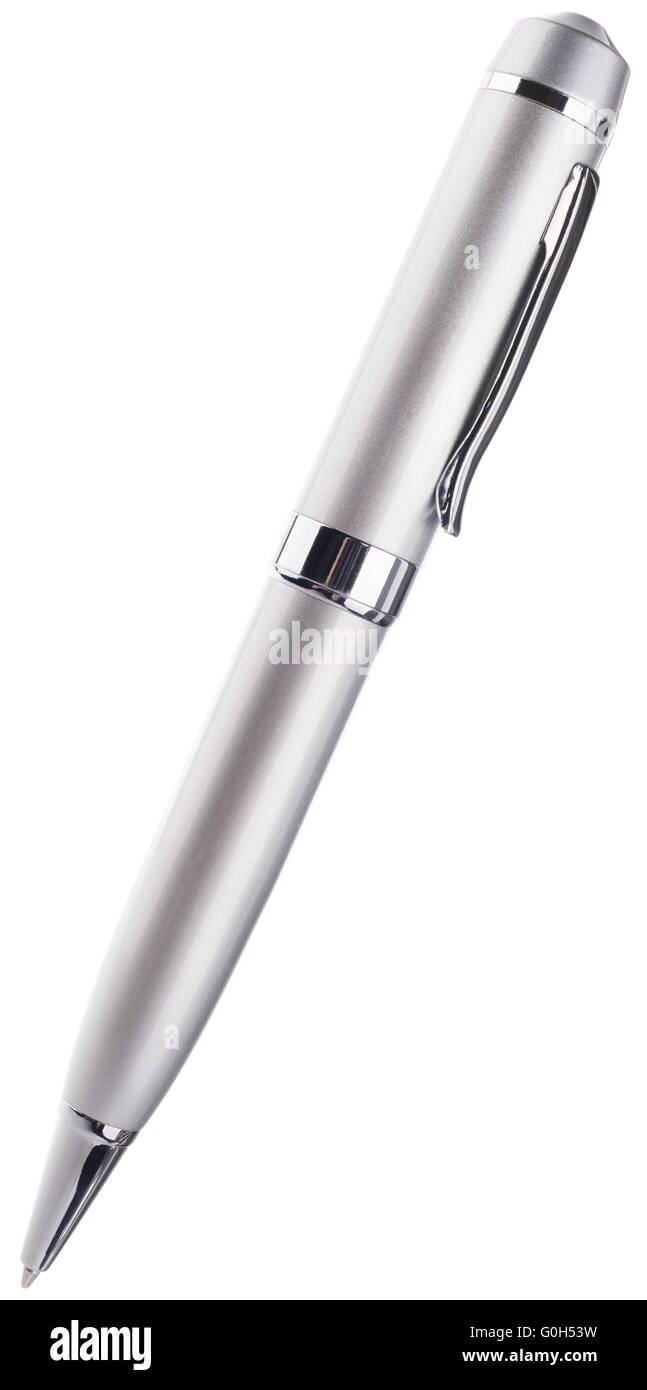 Silver ballpoint pen isolated on the white background Stock Photo - Alamy