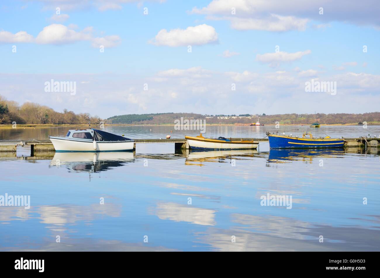 Boats Moored in Estuary Stock Photo - Alamy