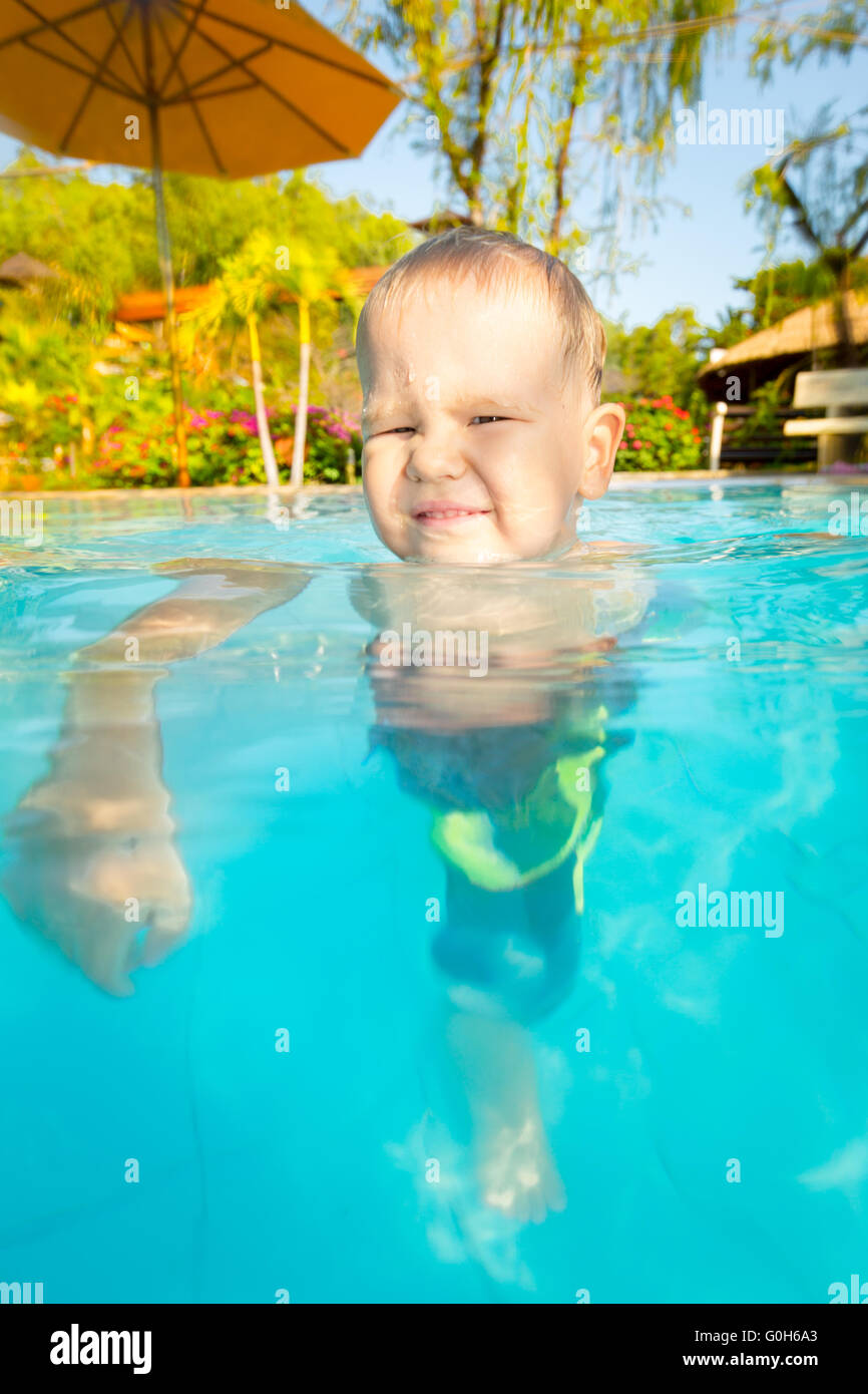 Boy in swimming pool Stock Photo