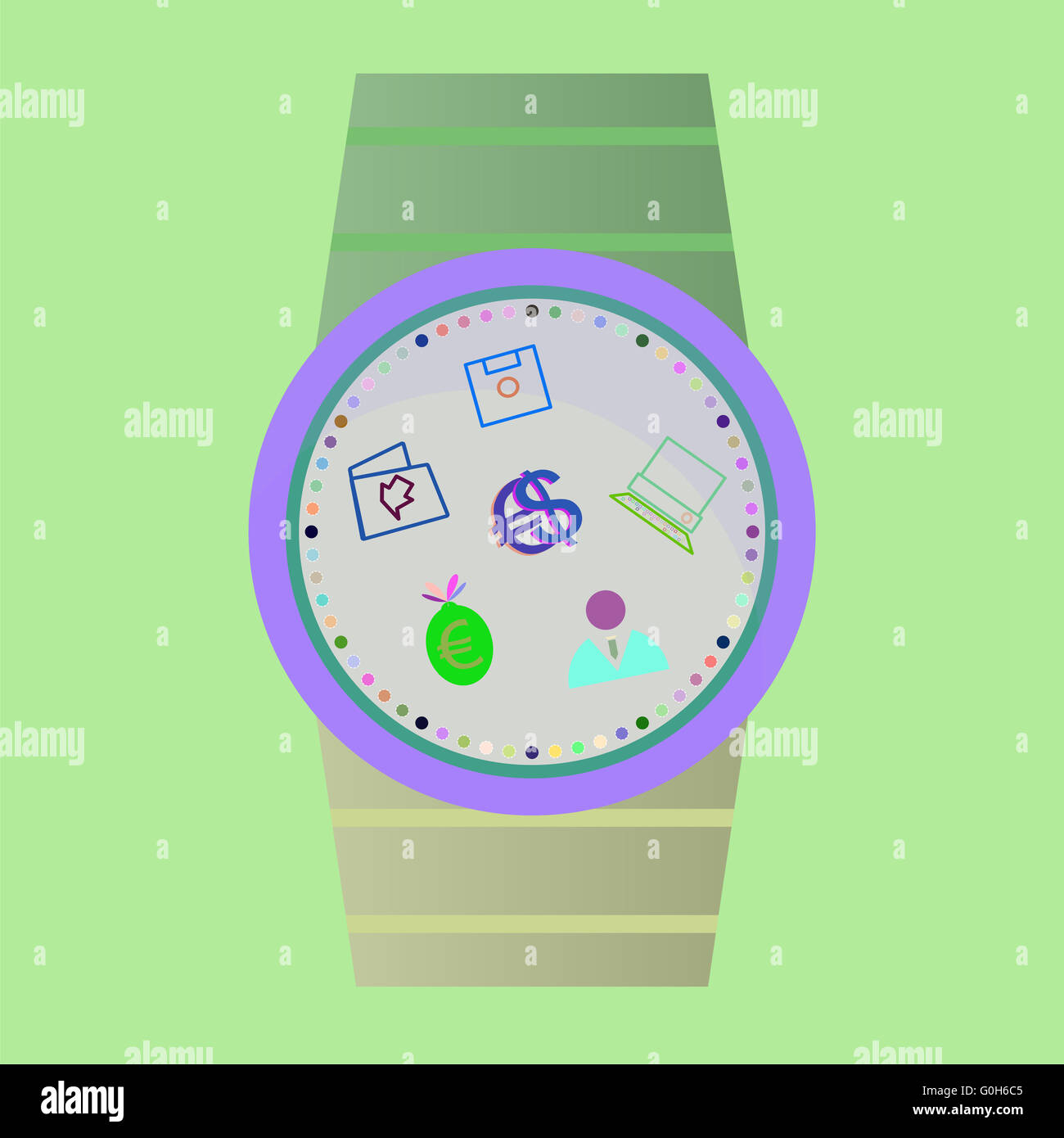 Smart watch with apps icons Stock Photo Alamy