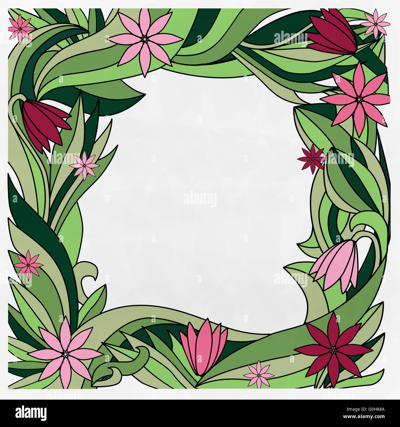square frame with a pattern of pink flowers Stock Photo
