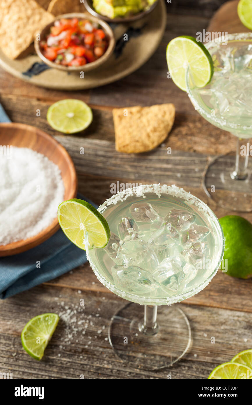 Refreshing Homemade Classic Margarita with Lime and Salt Stock Photo