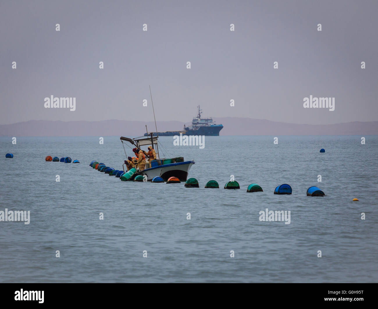 Oyster fishing at Walvis bay, Namibia. Stock Photo