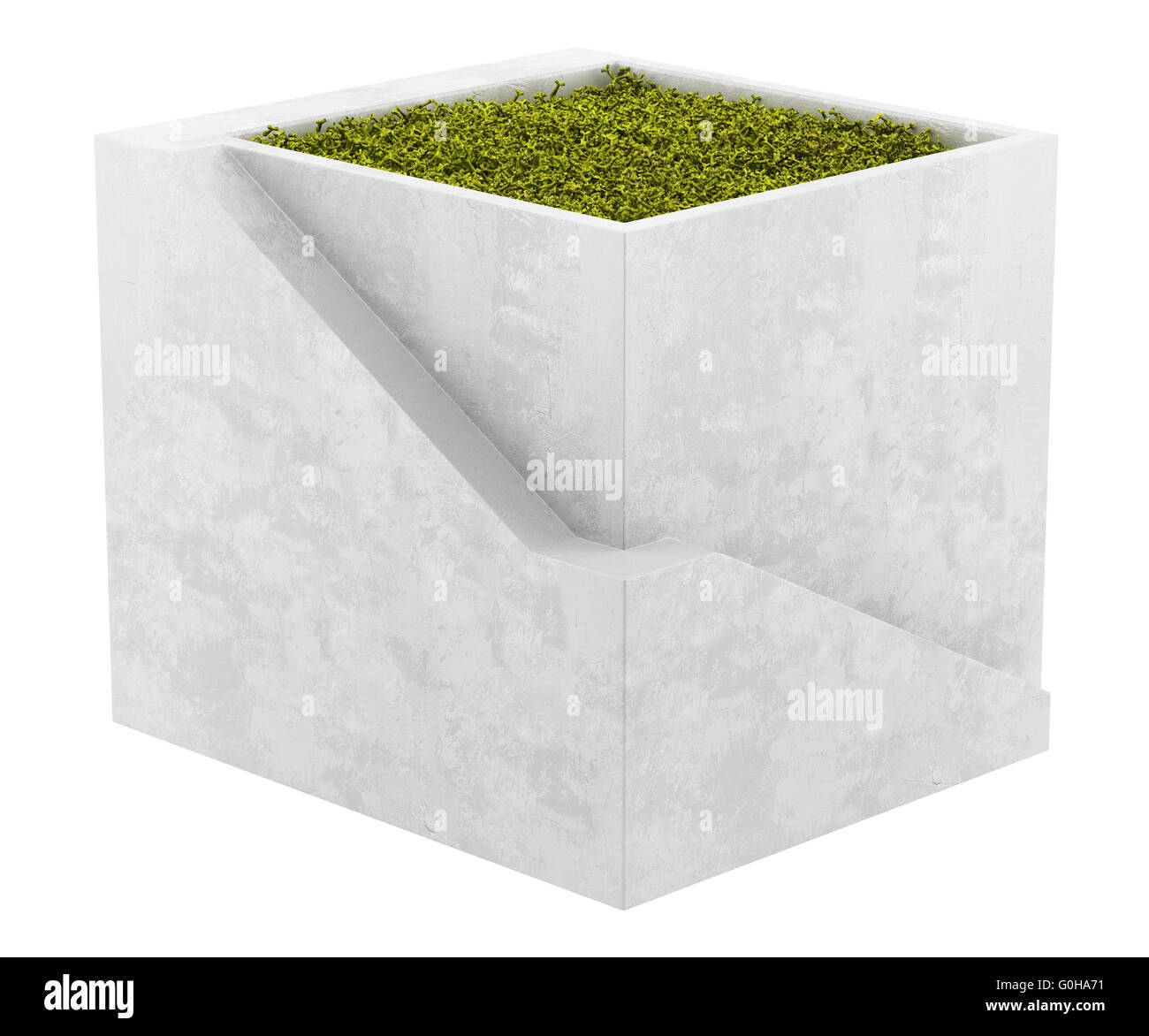 square moss pot isolated on white background Stock Photo