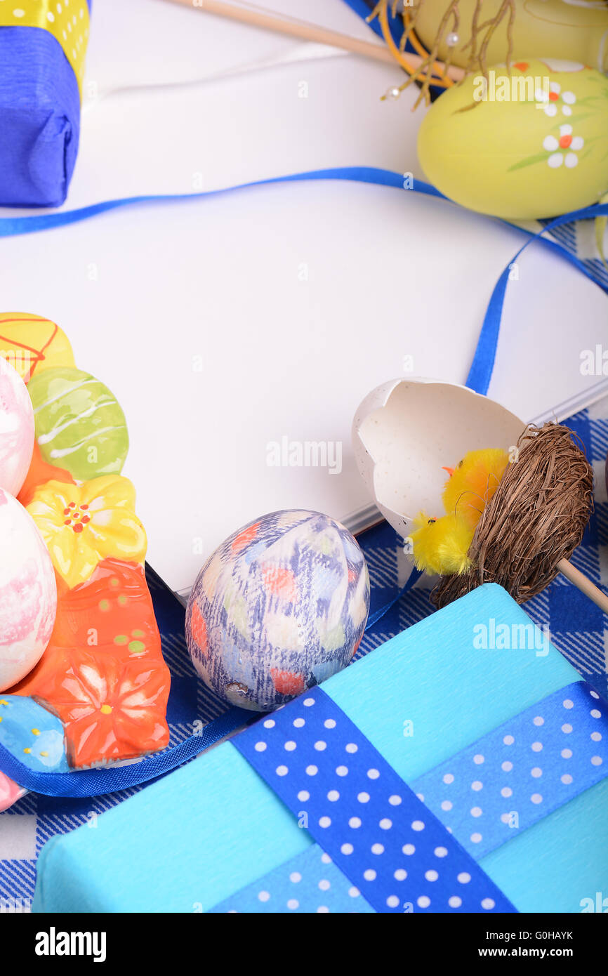 Assorted Easter coloured eggs in the paper egg box Stock Photo Alamy