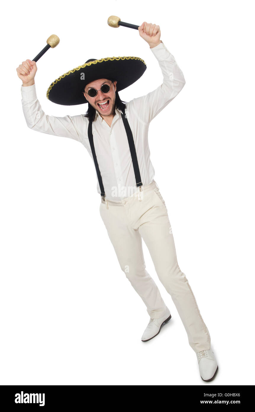 Funny mexican with maracas isolated on white Stock Photo Alamy