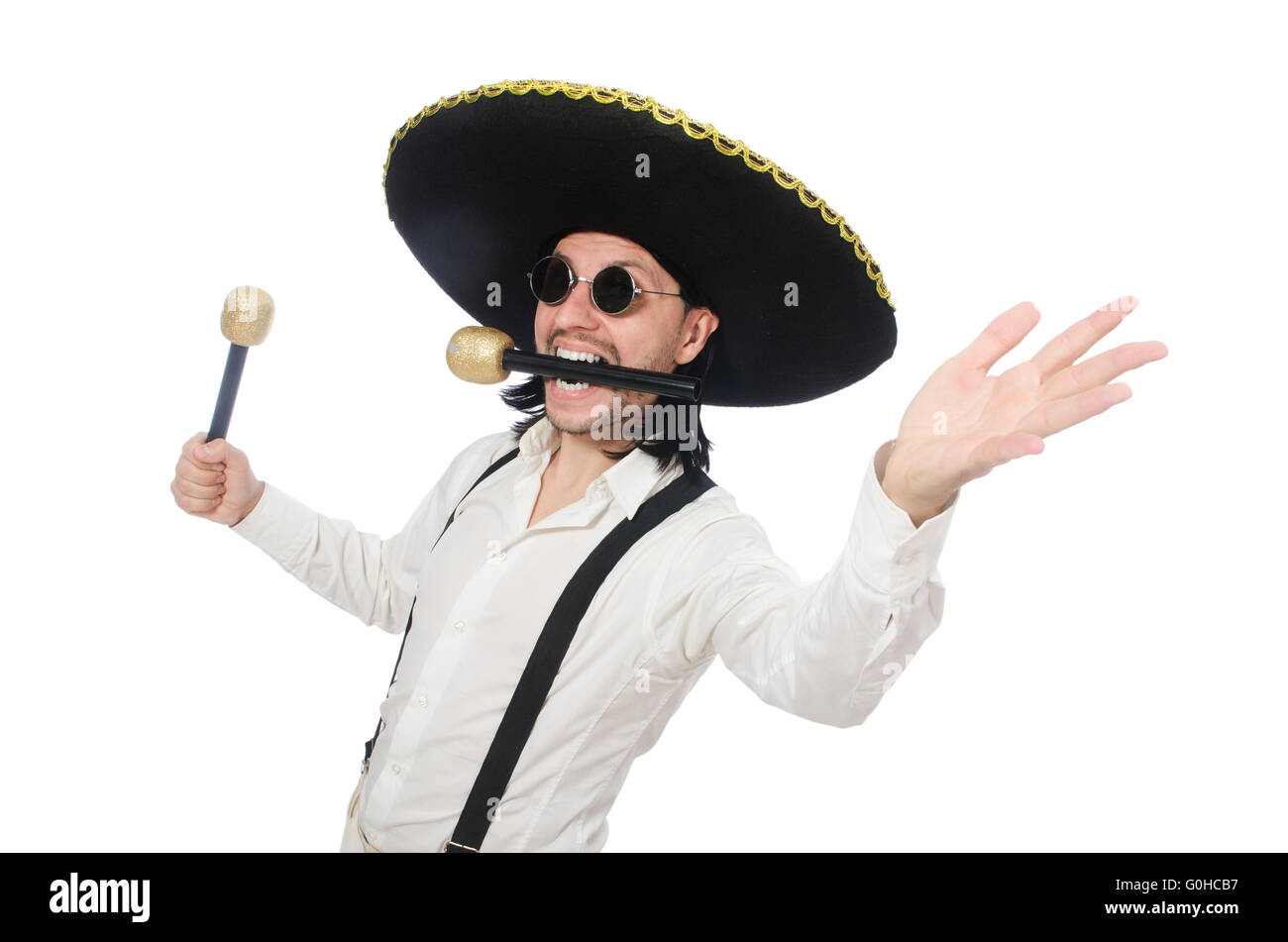 Funny mexican with maracas isolated on white Stock Photo Alamy