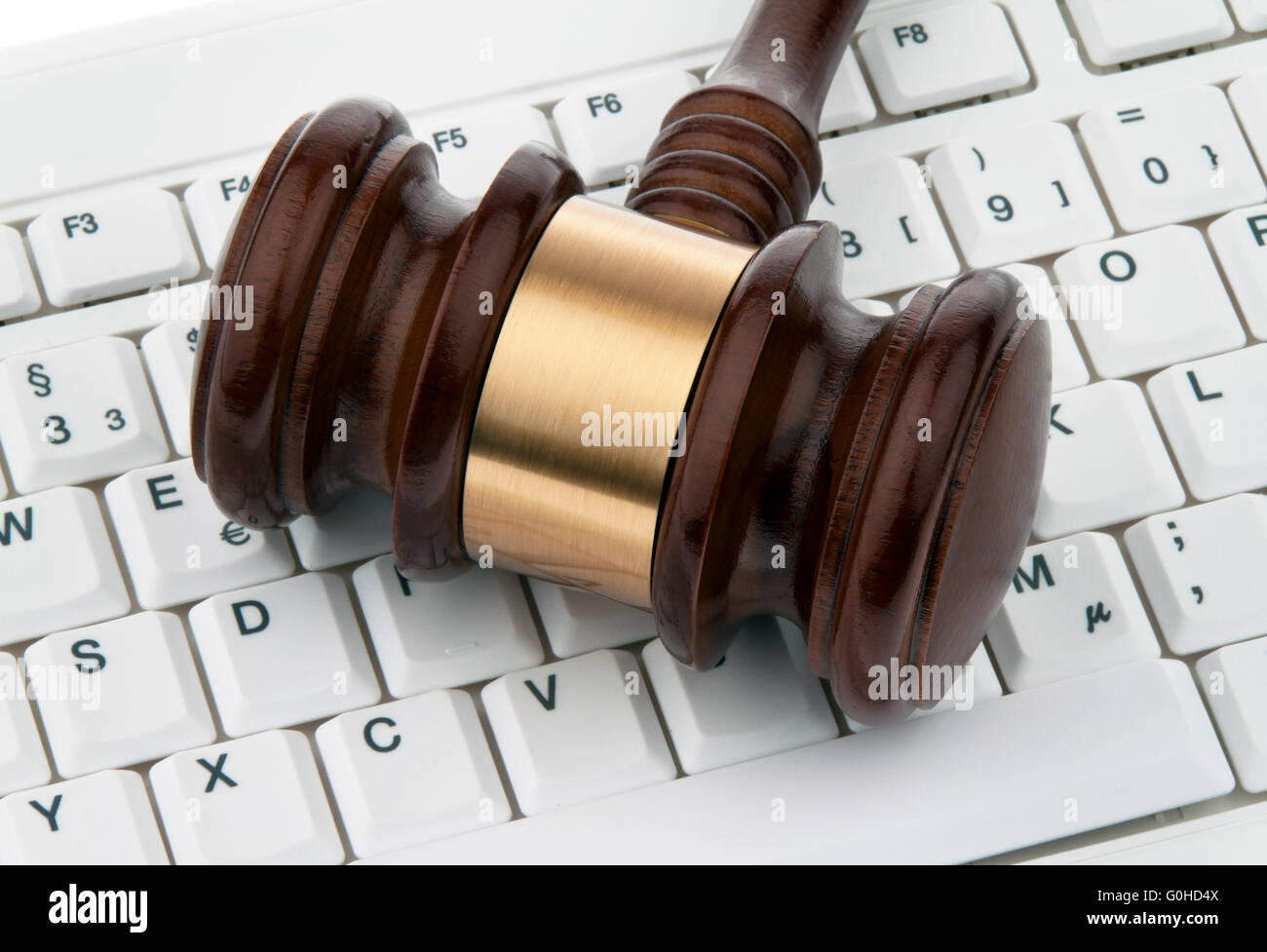 Gavel and keyboard. Legal security on the Internet Stock Photo