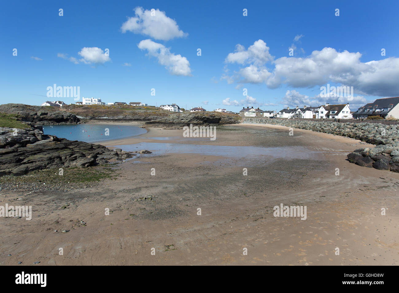 The Wales and Anglesey Coastal Path in North Wales. Picturesque view of Porth Diana beach at Trearddur Bay. Stock Photo