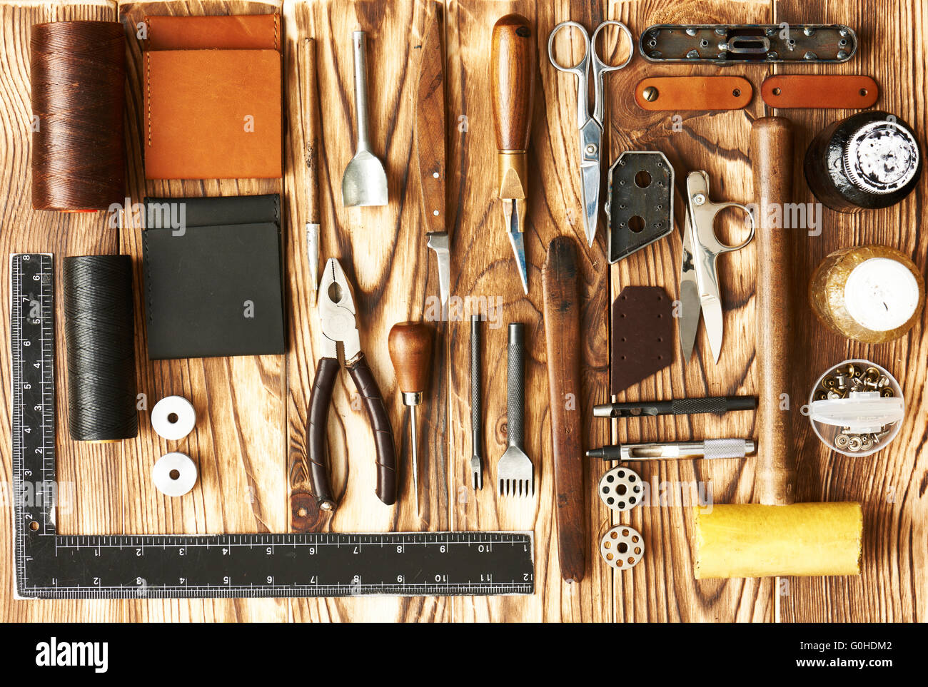 Leather crafting tools Stock Photo - Alamy