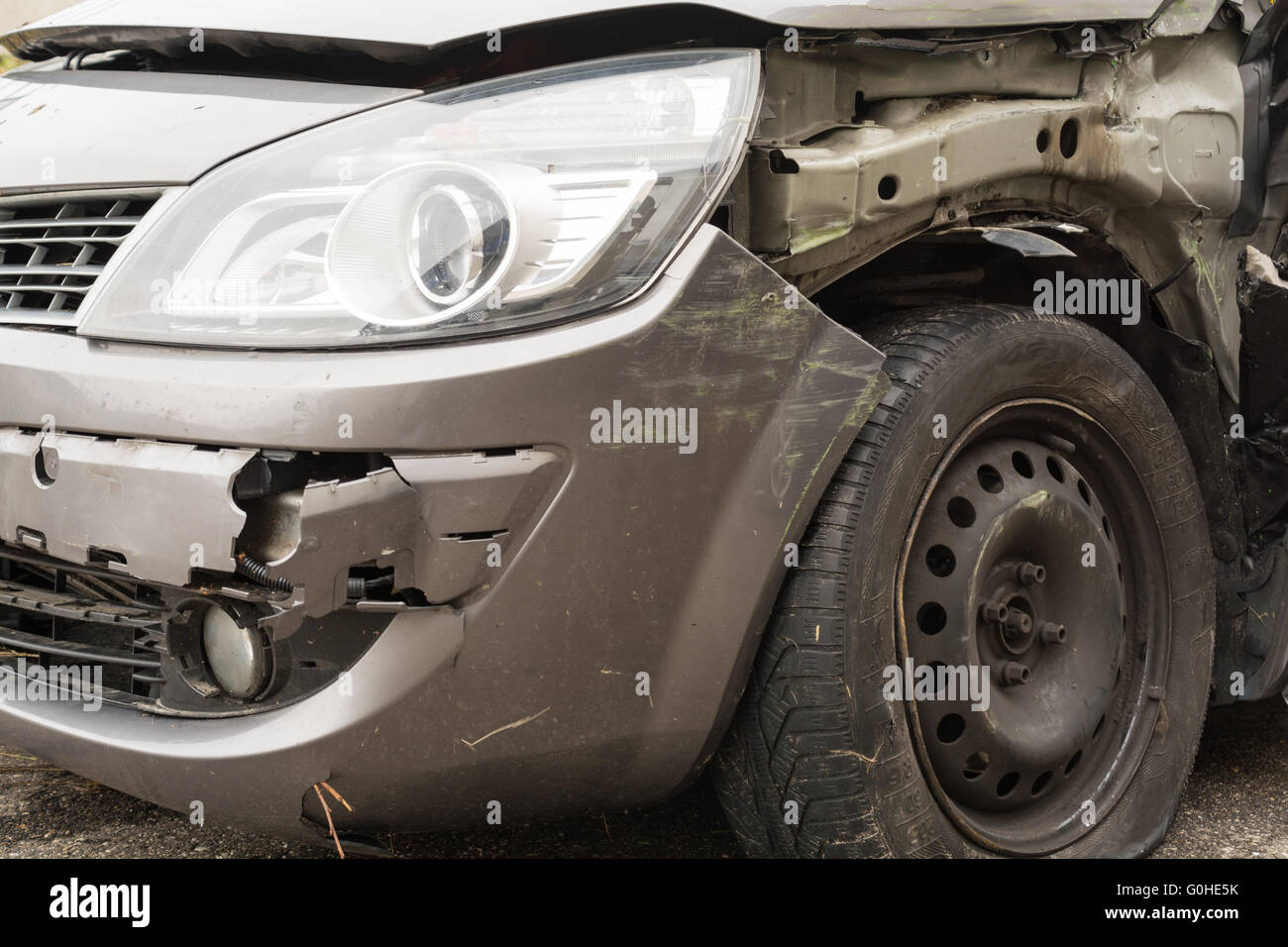 Car with a total loss after an accident Stock Photo