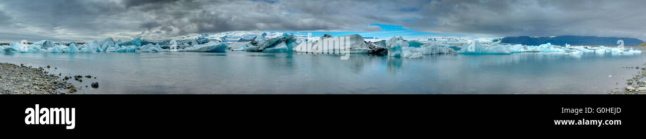 Panorama of the Jokulsarlon glaciar lagoon in Iceland Stock Photo