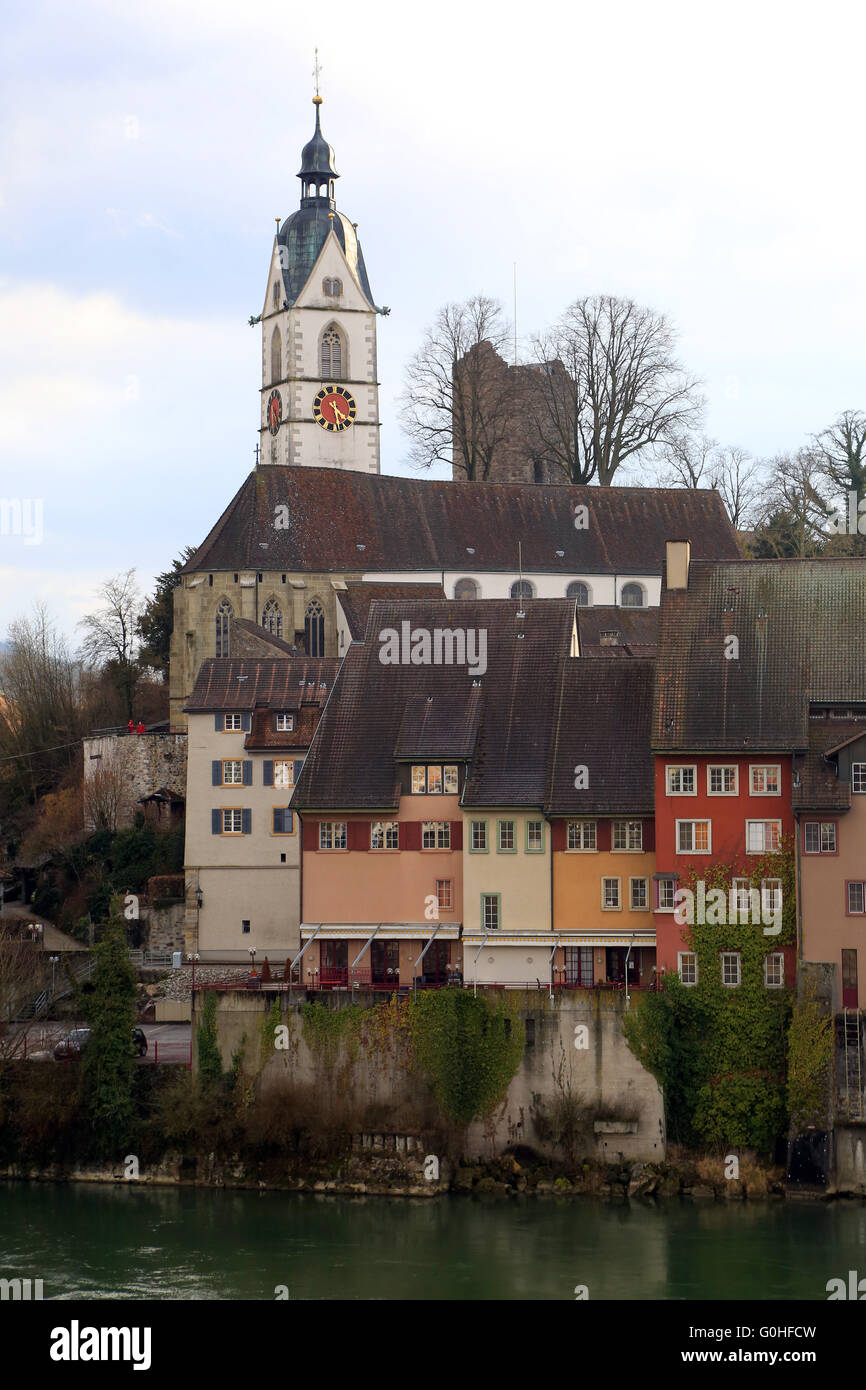 Laufenburg in Switzerland with church and picturesque old town Stock Photo