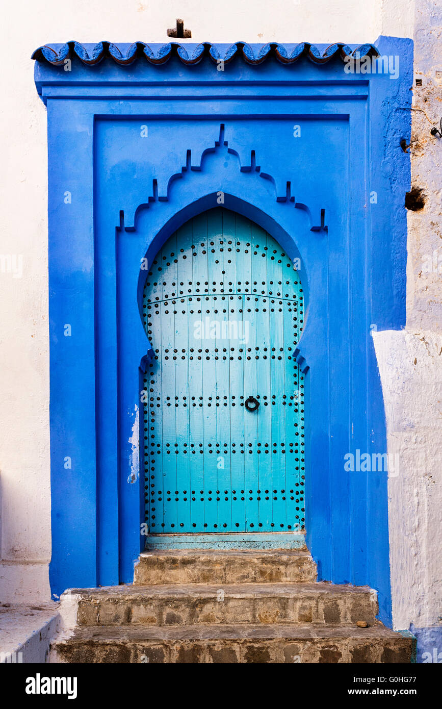 Detail of a door in the town of Chefchaouen, in Morocco Stock Photo