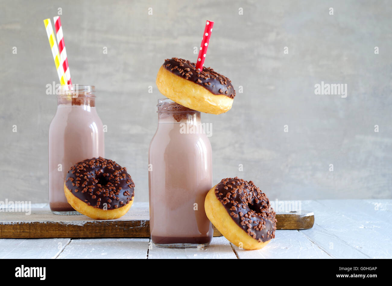 chocolate milk and chocolate donut Stock Photo