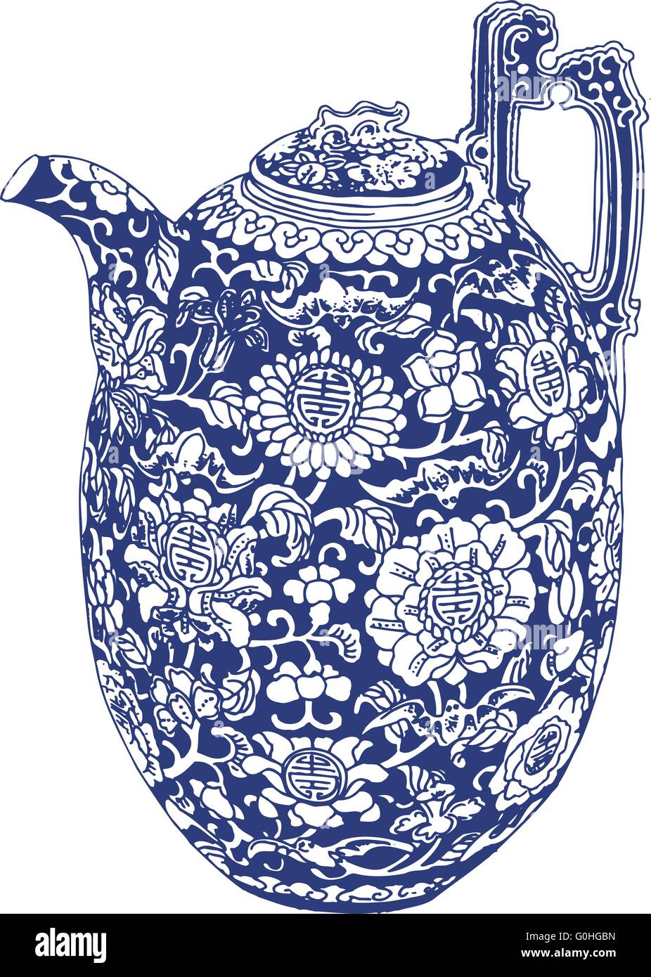blue and white ewer Stock Vector