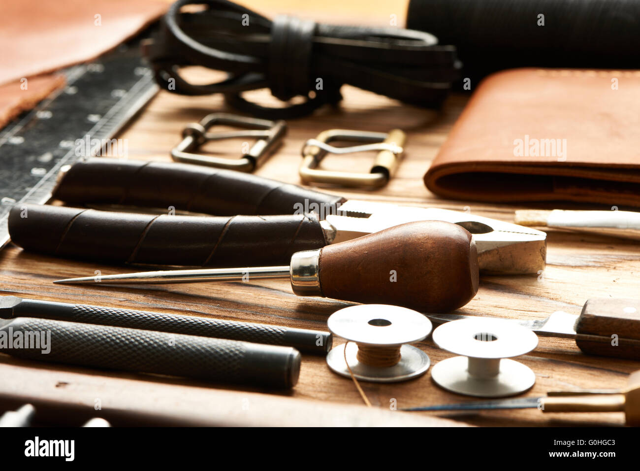 Leather crafting tools Stock Photo - Alamy