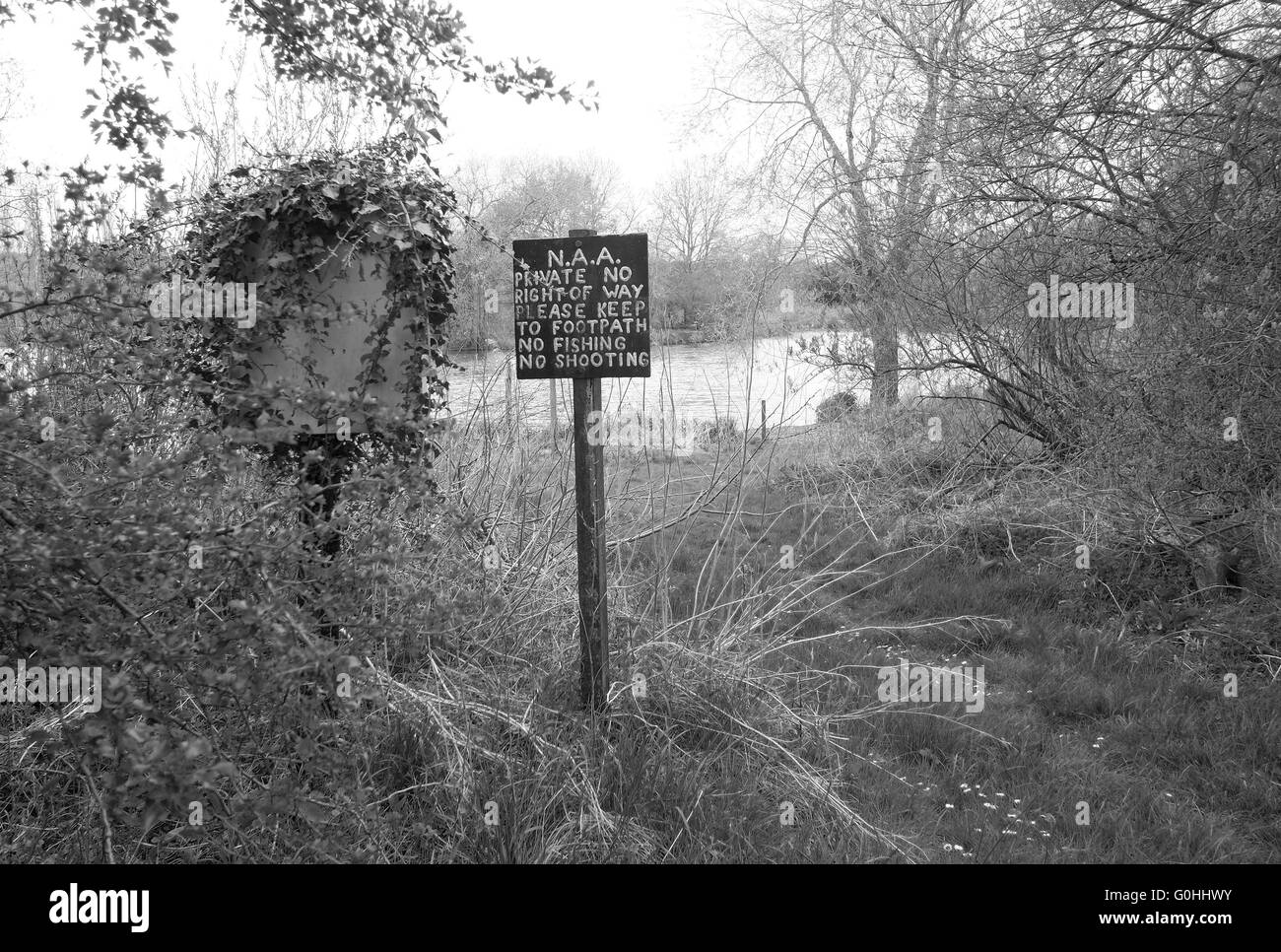 Sign for private no right of way, no fishing, no shooting, April 2016 Stock Photo