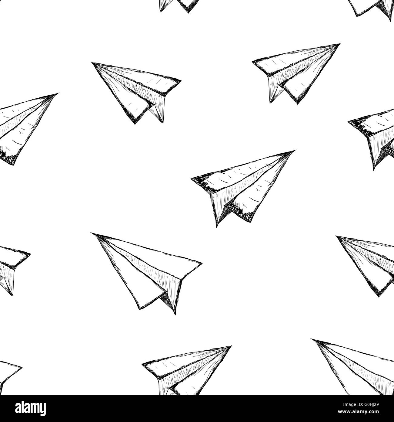 Seamless pattern with a paper airplane on a white background.Drawing by hand. Line drawing. Stock Photo