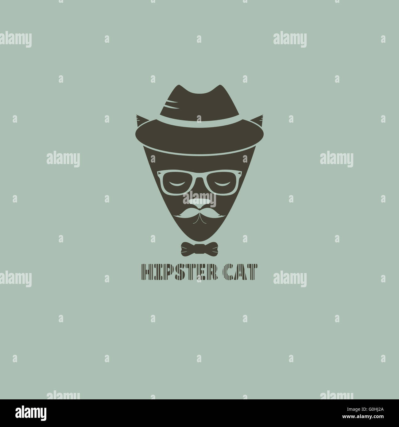 Silhouette hipster cat in a hat and sunglasses. Vector illustration hipster cat Stock Photo