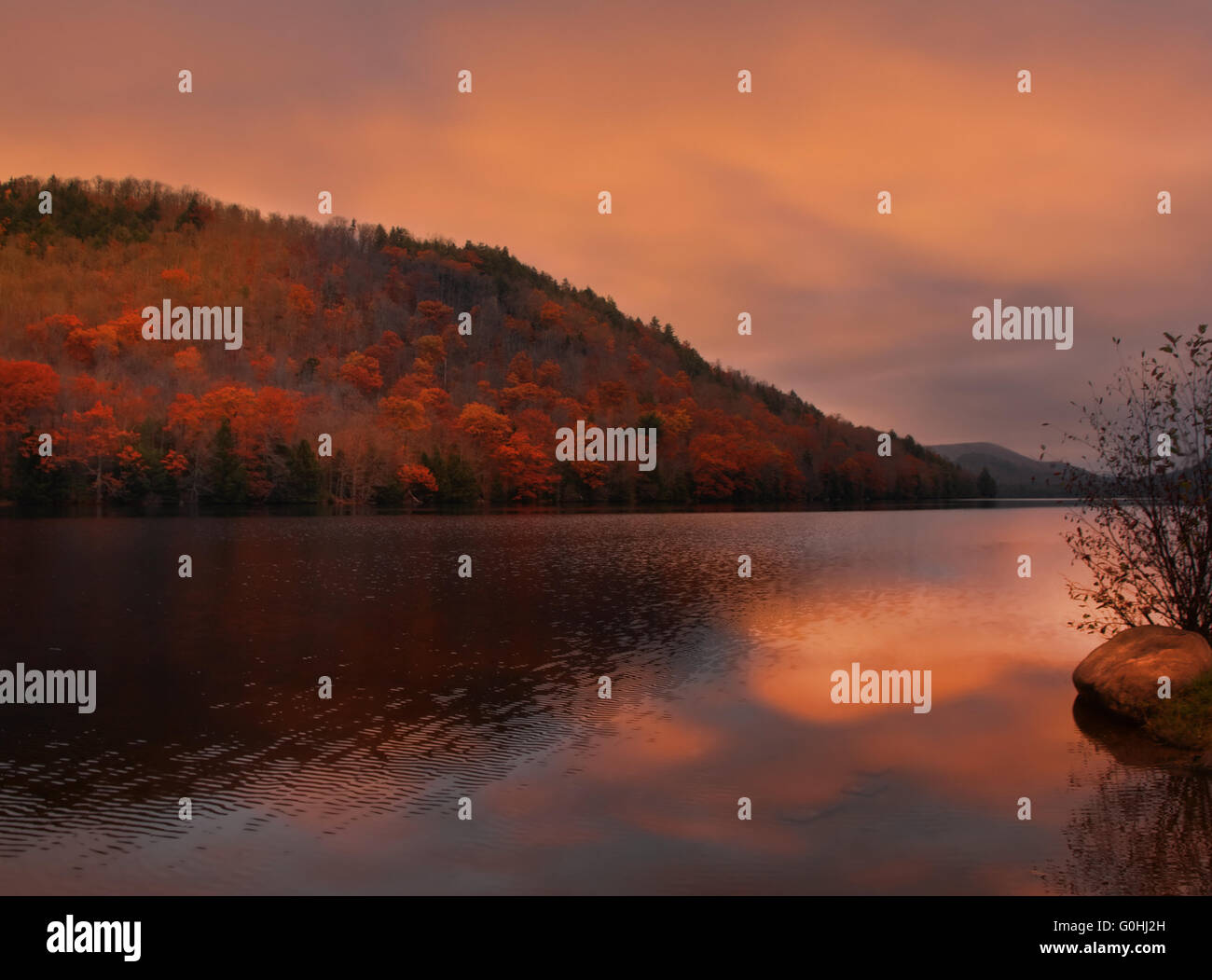 Oxbow Lake in the Adirondack Mountains at sundown Stock Photo