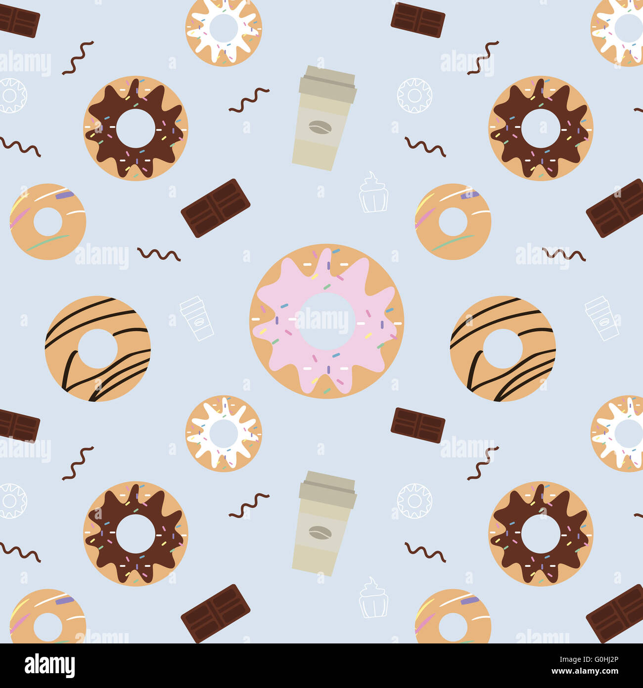 Vector seamless pattern with sweets. Coffee and donuts texture Stock ...