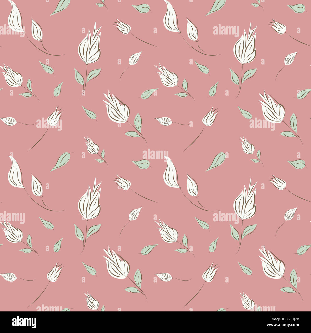 Vector seamless flower pattern. Vintage pink texture with white flowers ...