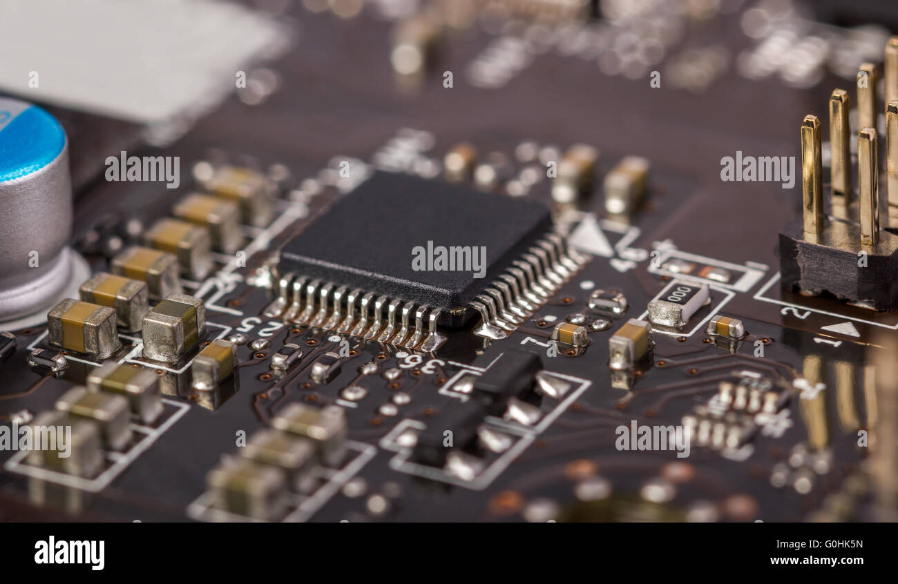 Computer circuit board with radio components Stock Photo