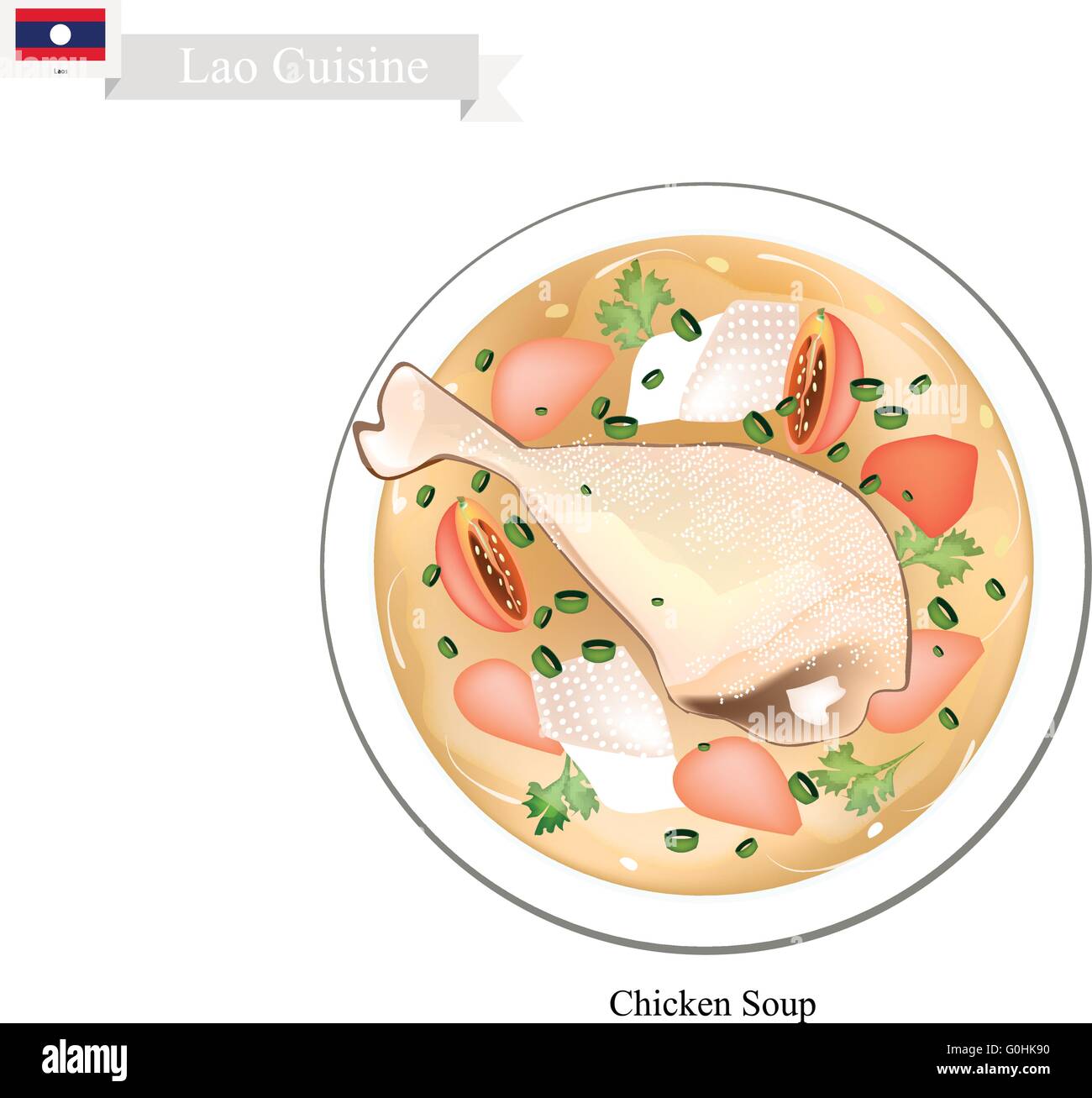 Lao Cuisine, Traditional Chicken Soup with Garlic, Ginger, Lemgrass