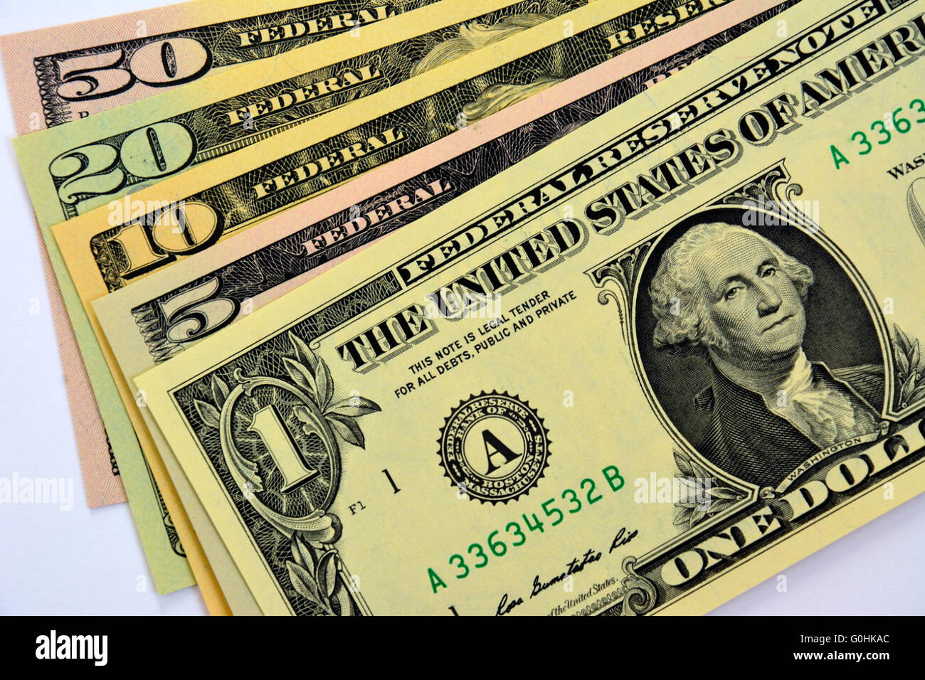 USA dollar denominations Stock Photo