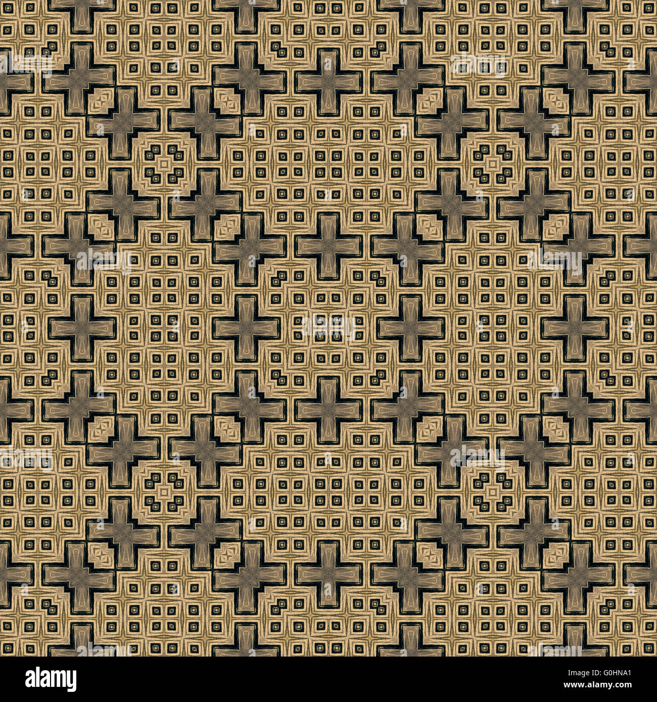 Seamless kaleidoscopic wallpaper tiles pattern drawn with black soft pencil based on wooden texture Stock Photo