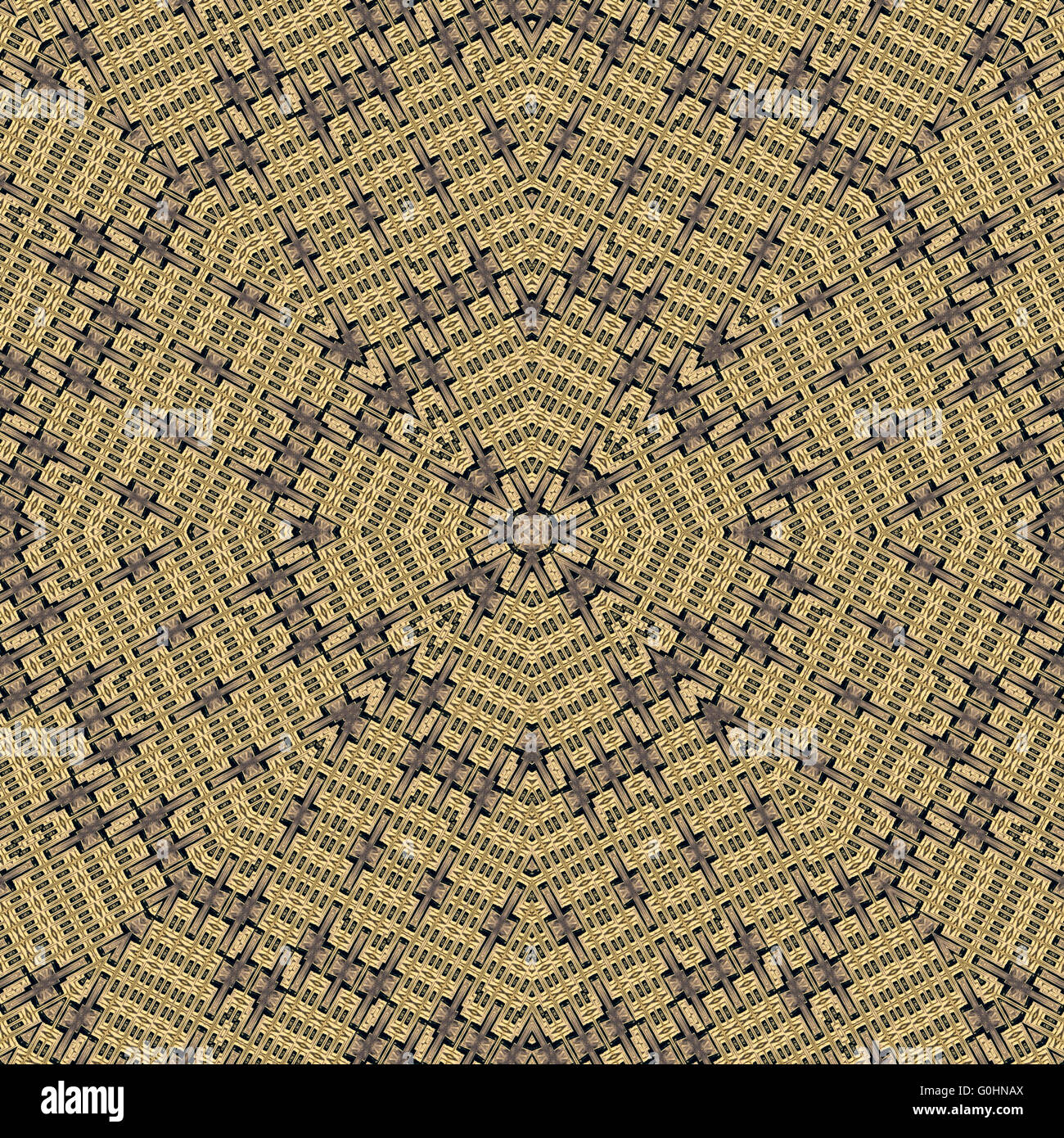 Seamless kaleidoscopic wallpaper tiles pattern drawn with black soft pencil based on wooden texture Stock Photo