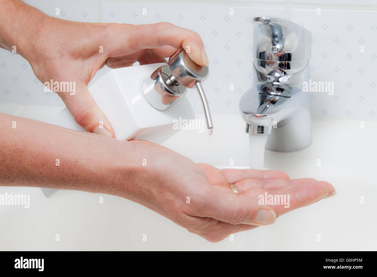 Wash hands. New protection against swine flu HN1 Stock Photo