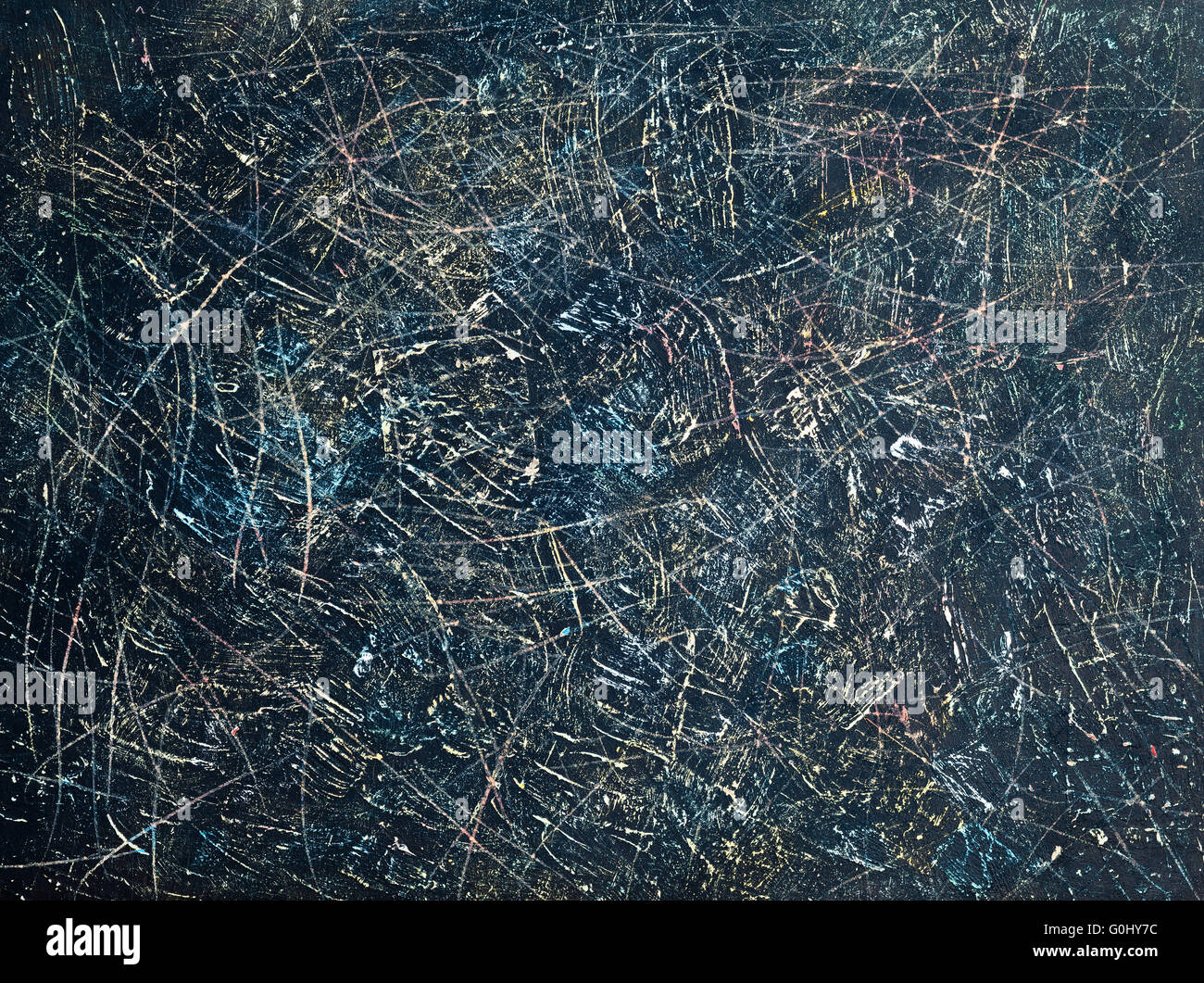 Dark Scratchy Background with Colorful Scratch Marks Stock Photo