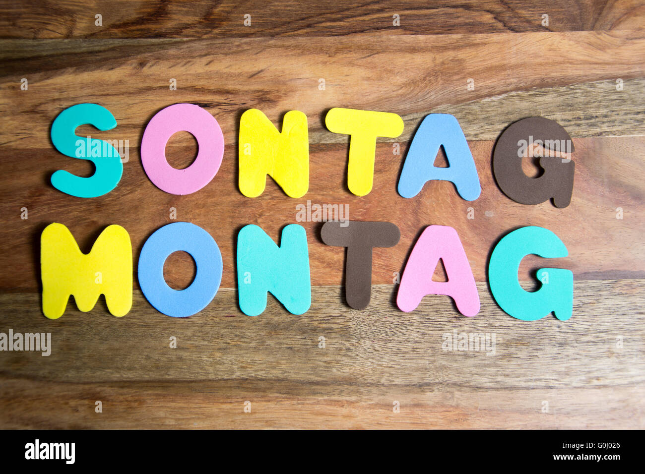 words Sonntag and Montag formed by colorful letters Stock Photo